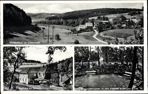 Ak Hüttenthal Mossautal im Odenwald, Panorama, Lindelbrunnen, Gasthaus zur Schmelz