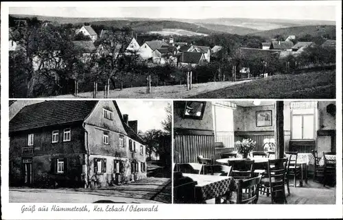 Ak Hummetroth Höchst im Odenwald, Gasthaus Ph. Berres, Innenansicht, Blick auf den Ort