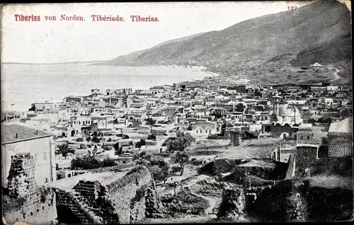 Ak Tiberias Israel, Panorama der Stadt von Norden aus