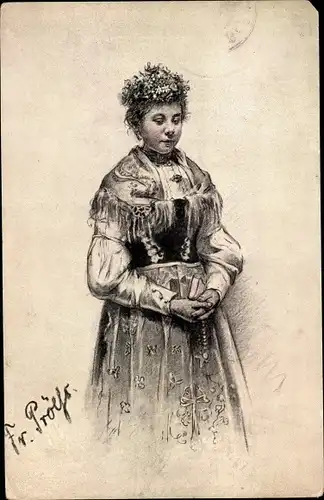 Künstler Ak Frau in bayrischer Tracht