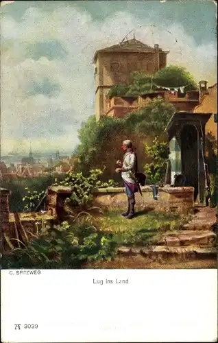 Künstler Ak Spitzweg, Carl, Lug ins Land, Wachsoldat, Wachhäuschen