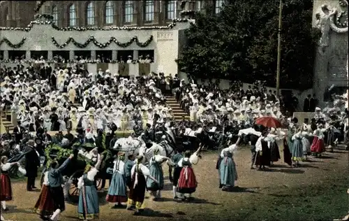 Ak Huldigungsfestzug 1908, Gruppe Oberösterreich, goldene Bauernhochzeit