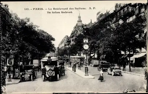 Ak Paris II., Le Boulevard des Italiens, Autos, Mercedes Autobus