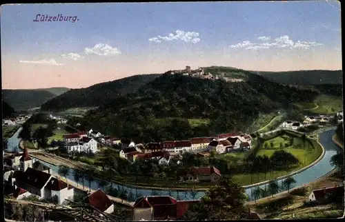 Ak Lützelburg Lützelbourg Lothringen Moselle, Panorama der Stadt mit Flussbiegung