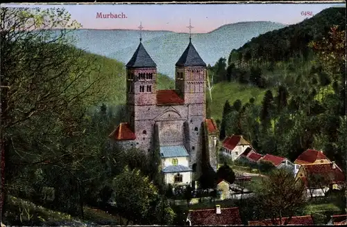 Ak Murbach Haut Rhin, Kirche, Kirche, Teilansicht des Ortes