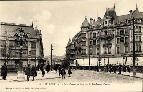 Ak Belfort Territoire de Belfort, Le Pont Carnot et l'entrée du Boulevard Carnot