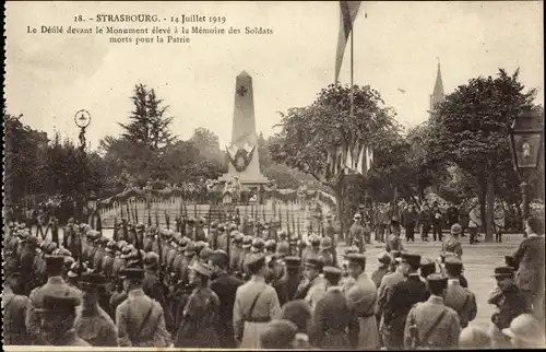 Ak Strasbourg Straßburg Elsass Bas Rhin, 14.7.1919, Mémoire des Soldats morts pour la Patrie