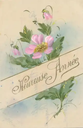 Zelluloid Ak Glückwunsch Neujahr, Blumen