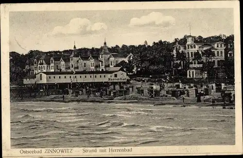 Ak Ostseebad Zinnowitz auf Usedom, Strand mit Herrenbad