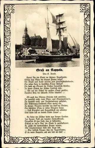 Gedicht Ak Kappeln an der Schlei, Gruß an Kappeln, Segelschiff