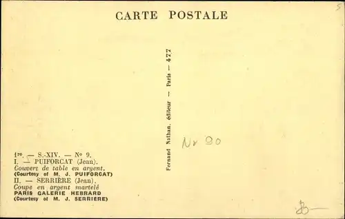 Ak Art Deco, Silberbesteck von Jean Puiforcat, Silberschale von Jean Serriere, Paris Galerie Hebrard