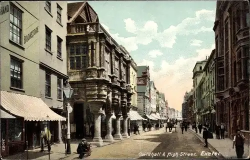 Ak Exeter South West England, Guildhall and High Street, Bookstore
