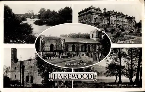 Ak Harewood Yorkshire and the Humber, River Wharfe, Castle, Lake