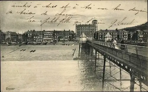 Ak Dover South East England, Blick auf den Ort vom Seesteg aus