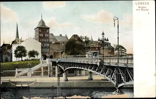 Ak Hansestadt Lübeck, Burgtor und Brücke