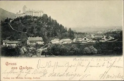 Ak Aschau im Chiemgau Oberbayern, Blick auf den Ort, Burg Hohenaschau