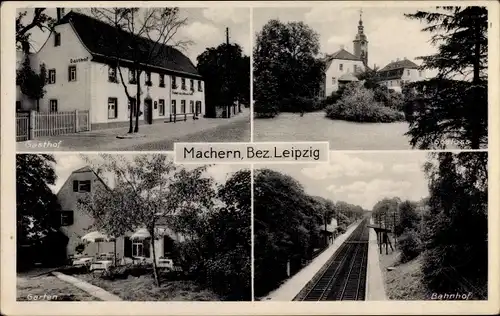 Ak Machern in Sachsen, Gasthof, Schloss, Bahnhof