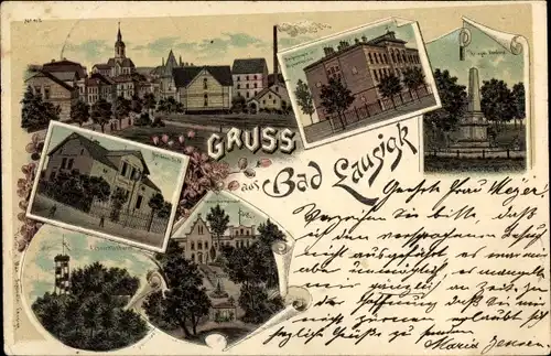 Litho Bad Lausick in Sachsen, Denkmal, Ortsansichten, Aussichtsturm