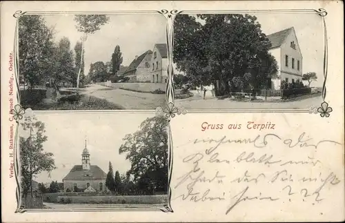 Ak Terpitz Liebschützberg in Sachsen, Straßenpartie, Kirche