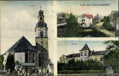 Ak Pretzschendorf Klingenberg im Erzgebirge, Kirche, Schule