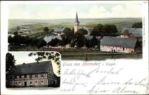 Ak Hermsdorf im Erzgebirge, Blick auf den Ort, Gasthaus