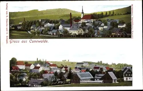 Ak Cunewalde im Kreis Bautzen, Totalansicht der Ortschaft, Kirche