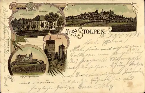 Litho Stolpen in Sachsen, Restaurant Schützenhaus, Türme, Schloss