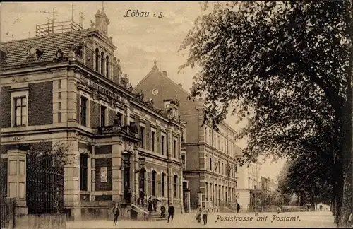 Ak Löbau in Sachsen, Poststraße mit Postamt