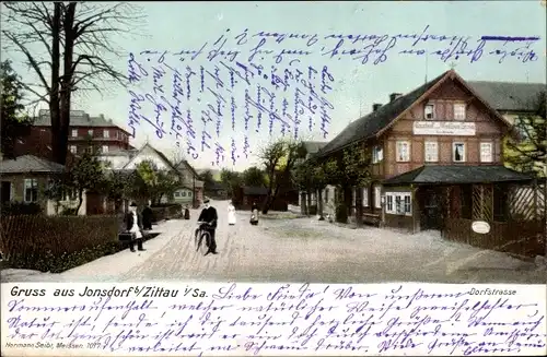 Ak Jonsdorf im Zittauer Gebirge Sachsen, Häuser, Dorfstraße, Gasthof