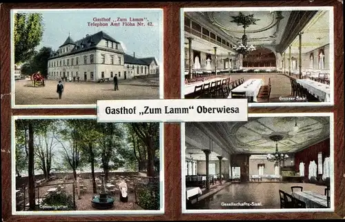 Ak Oberwiesa Niederwiesa Sachsen, Gasthof "Zum Lamm", Großer Saal, Konzertgarten, Gesellschafts-Saal