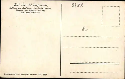 Künstler Ak Hetzdorf Flöha in Sachsen, Ausflugsort Hetzdorfer Schweiz, Inh. Max Schumann