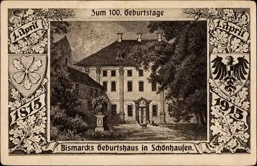 Ak Schönhausen Elbe Sachsen Anhalt, Geburtshaus Bismarcks, Anlässlich d. 100 Geburtstages