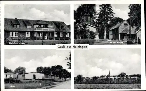 Ak Heiningen am Oderwald, Kirche, Heimkehrhaus, Lager, Panorama