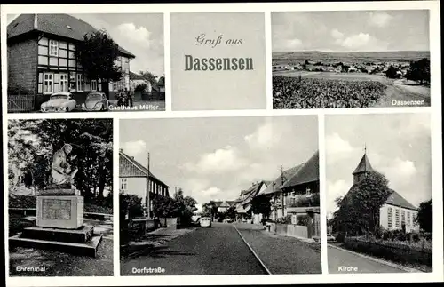 Ak Dassensen Einbeck in Niedersachsen, Dorfstraße, Kirche, Gasthaus, Ehrenmal