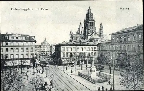 Ak Mainz am Rhein, Gutenbergplatz mit Dom