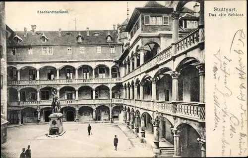 Ak Stuttgart am Neckar, Eberhardtdenkmal, altes Schloss