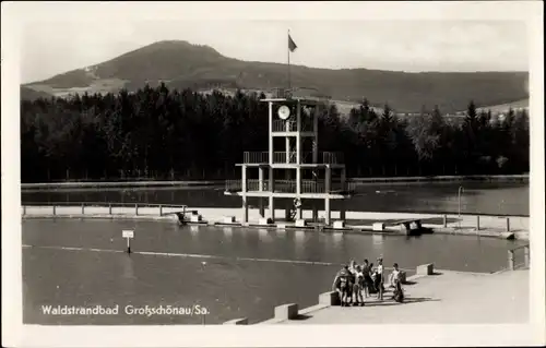 Ak Großschönau Sachsen, Waldstrandbad, Sprungturm