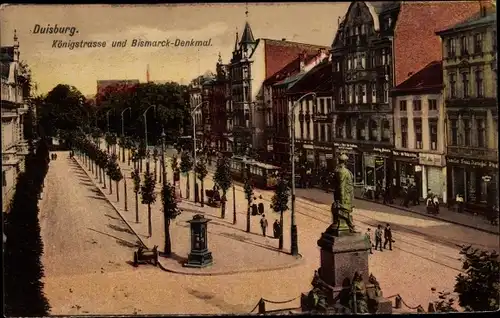 Ak Duisburg im Ruhrgebiet, Königstraße, Bismarckdenkmal