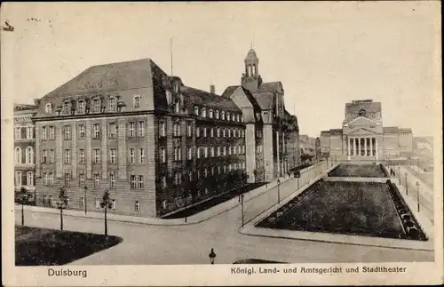 Ak Duisburg im Ruhrgebiet, Kgl. Land- und Amtsgericht und Stadttheater