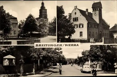 Ak Breitungen an der Werra, Straßenpartie, Kirche, Rathaus