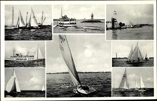 Ak Hansestadt Kiel, Kieler Förde, Leuchtturm, Segelboote, Fähren