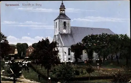 Ak Burg Spreewald, Blick in den Ort auf die Kirche