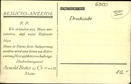 Künstler Ak Zeltner, Ph., Mainz am Rhein, Flusspartie, Stadt, Besuchsanzeige Arnold Becker