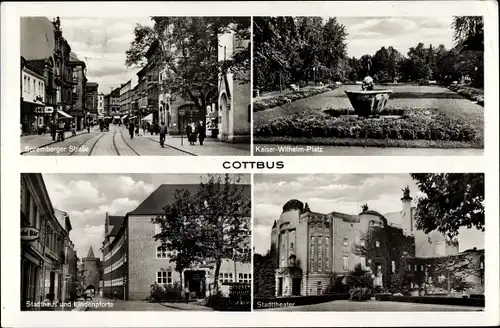 Ak Cottbus in der Niederlausitz, Kaiser Wilhelm Platz, Stadthaus, Lindenpforte, Spremberger Straße