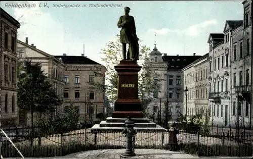 Ak Reichenbach im Vogtland, Solbrigsplatz, Moltkedenkmal