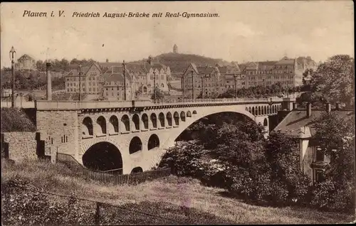 Ak Plauen im Vogtland, Friedrich August Brücke, Real Gymnasium