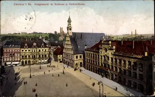 Ak Zwickau in Sachsen, Hauptmarkt, Rathaus, Gewandhaus