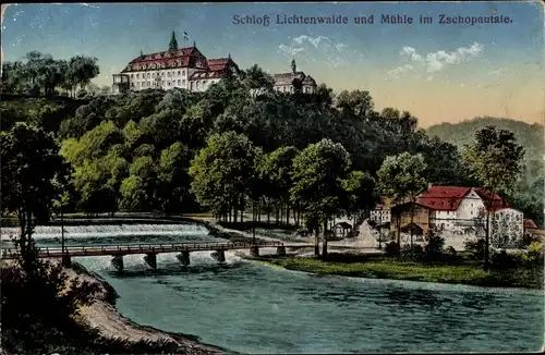 Ak Lichtenwalde Niederwiesa Sachsen, Schloss, Mühle