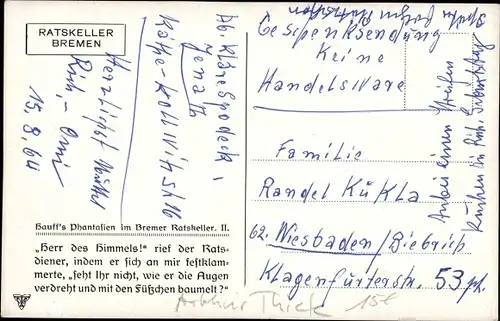 Künstler Ak Thiele, Arthur, Bremer Ratskeller, Hauffs Phantasien Nr. 2, Herren beim Fass