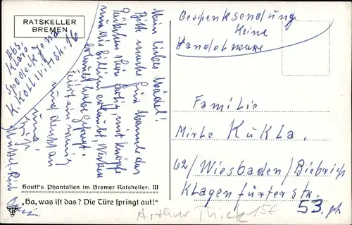 Künstler Ak Thiele, Arthur, Bremer Ratskeller, Hauffs Phantasien Nr. 3, Weinfässer, Herren